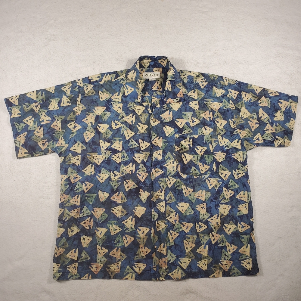 Orvis Men's Size XL Fishing Shirt Button Front Tribal Geometric Print Outdoors